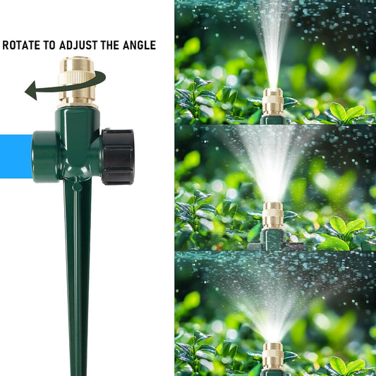 2 Pack Metal Lawn Sprinkler, Automatic Brass Sprinkler with Spike Base, 360 Degree Adjustable Sprinklers Nozzle Large Area Coverage for Lawn Grass Patio Garden Irrigation
