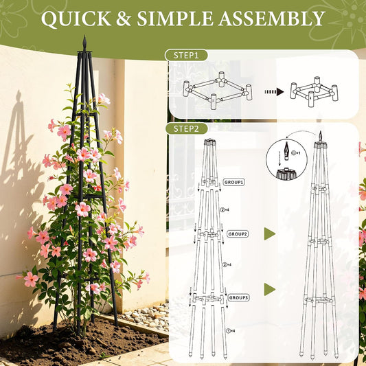 Obelisk Trellis for Climbing Plants Outdoor,5.2 Ft Garden Trellis for Potted Plants, Metal Trellis with Anti-Rust Coated for Potted Plants Indoor, Plant Support for Vegetables, Vines