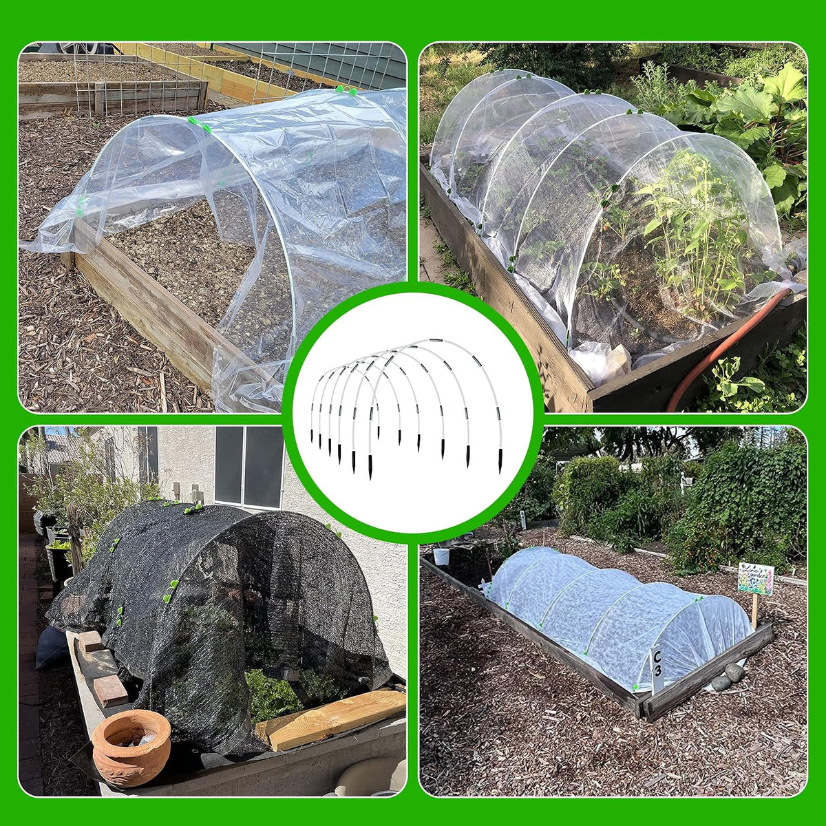 8FT Garden Hoops Grow Tunnel Kit - Rust-Free Fiberglass Frame for Raised Beds, 36pcs - DIY Plant Support for Garden Netting, Vegetable Garden Hoops Kit, Row Covers, and Greenhouse Protection