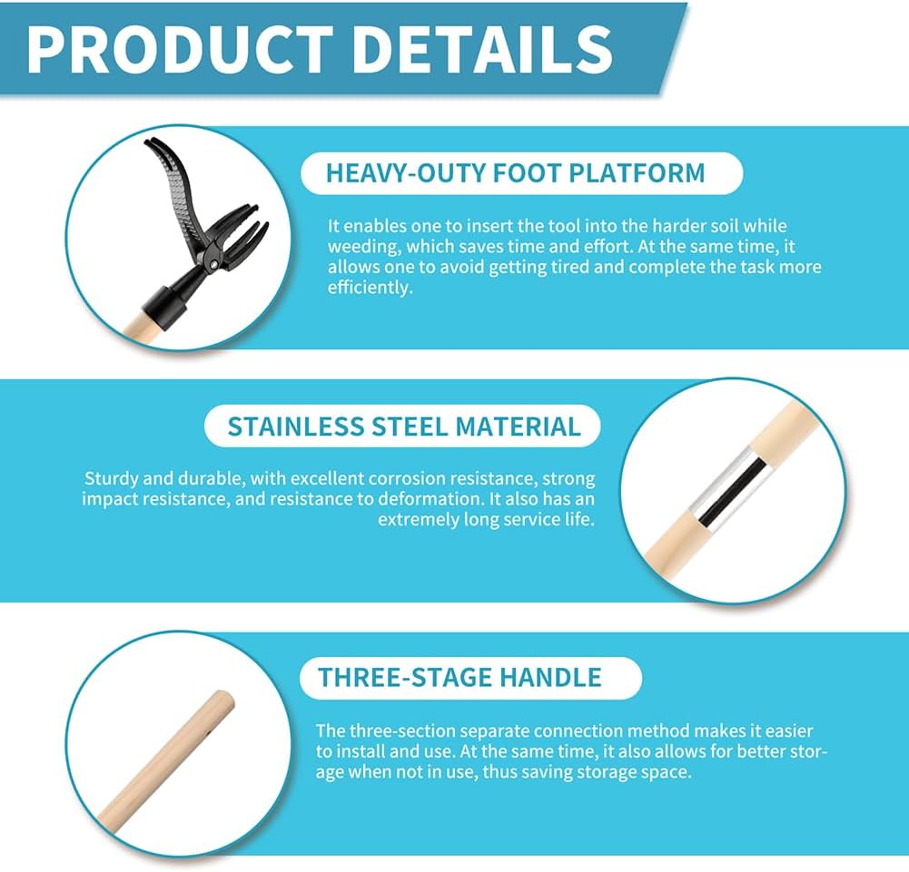 Weed Puller Tool, Stand Up Weed Puller Tool with Long Handle, Foot Platform Design - 4 Claw Steel Head Weeder Tool, Weeding Tool Weeds Remove Tools for Lawn/Yard