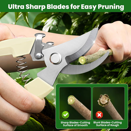 2 Pack Gardening Pruning Shears, Sharp Bypass Blade Garden Shears, Stainless Steel Garden Scissors with Comfortable Grip, Hand Pruners for Trimming Branches, Flowers, Plants, Fruit Trees & Vegetables