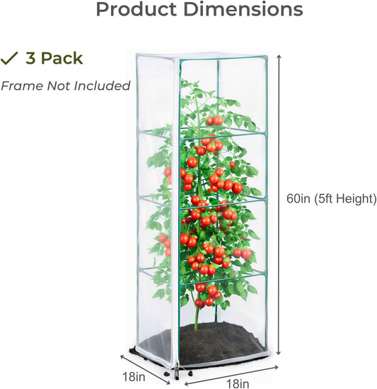 Garden Bird Netting, 3 Pack Tomato Cage Netting with Zipper, 18" x 60"