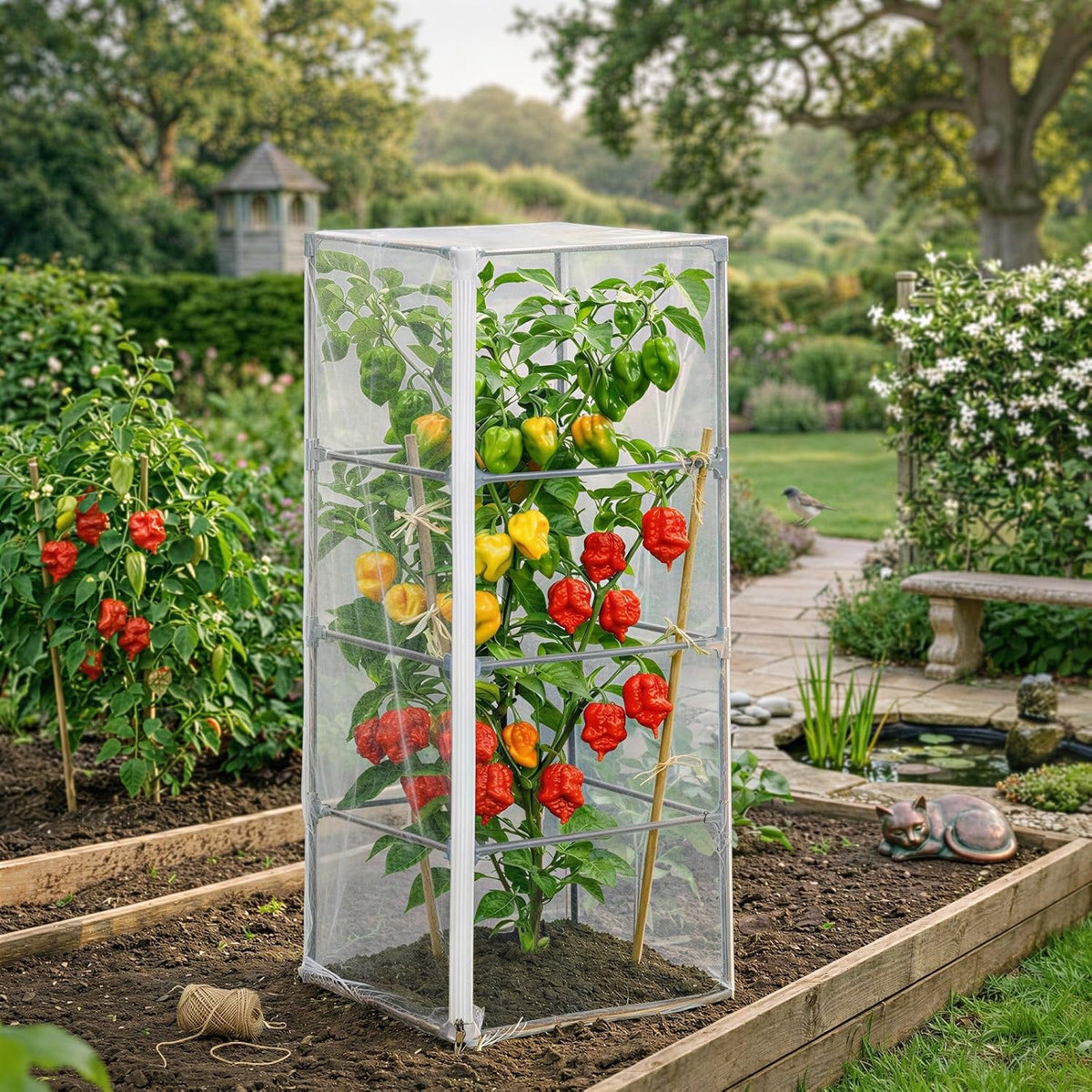 Garden Bird Netting, 3 Pack Tomato Cage Netting with Zipper, 18" x 60"