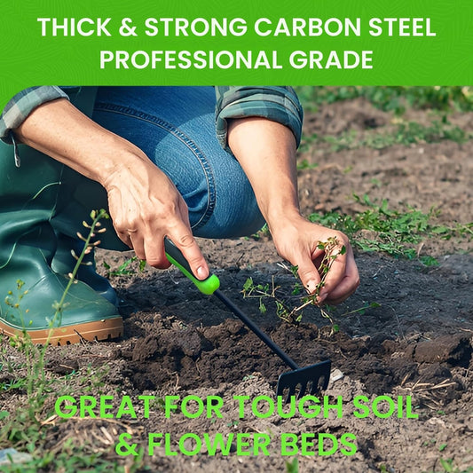 Hand Rake Cultivator Tiller Tool – Strong Carbon Steel for Ultimate Strength - Rust Resistant – Ergonomic Handle – Great for Gardening Cultivating Loosening Weeding Mulching Soil Prep