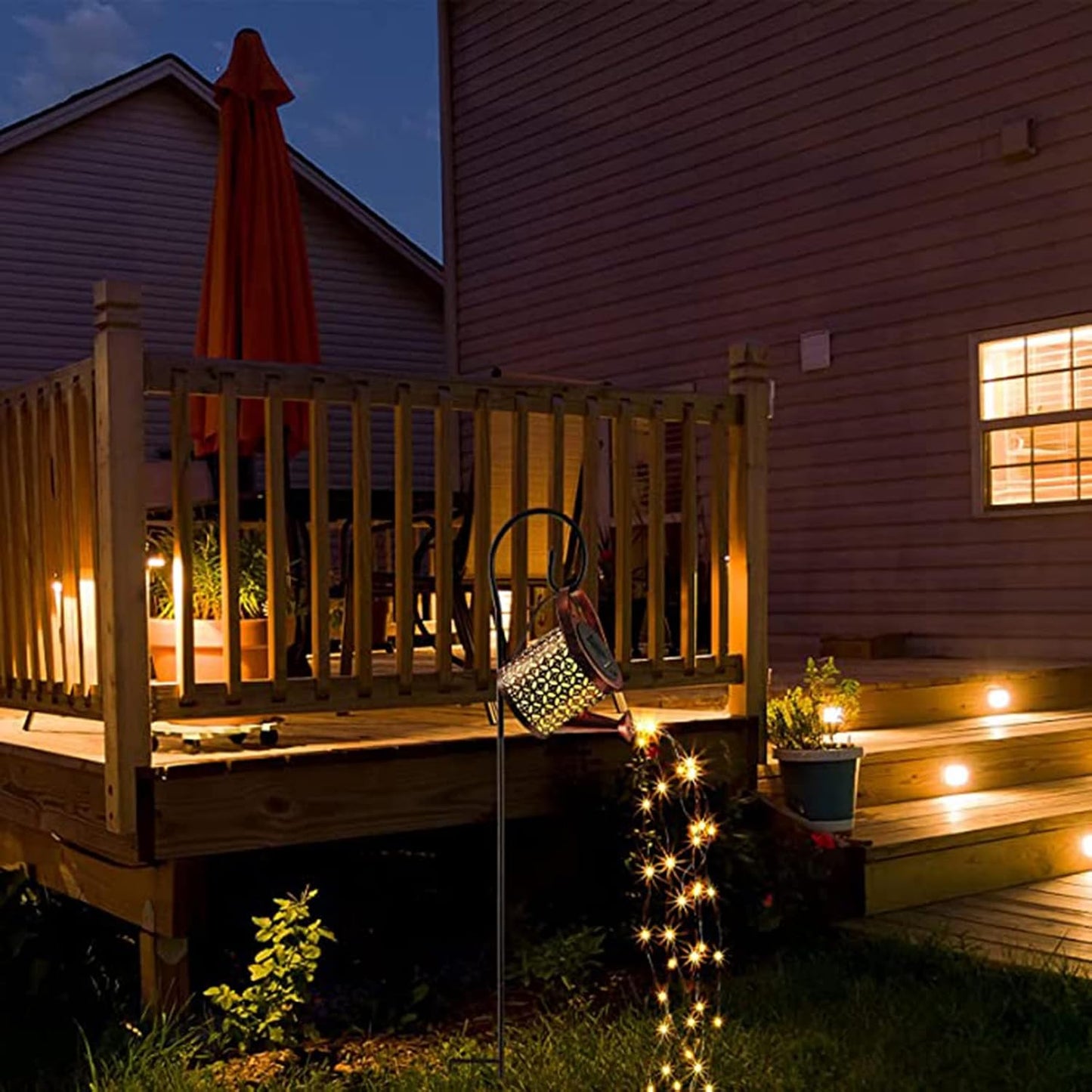Watering Can with Lights, Solar Lights for Outdoor Garden Art Decor Hanging Solar Lanterns, Metal Waterproof for Walkway Yard Pathway Patio Table