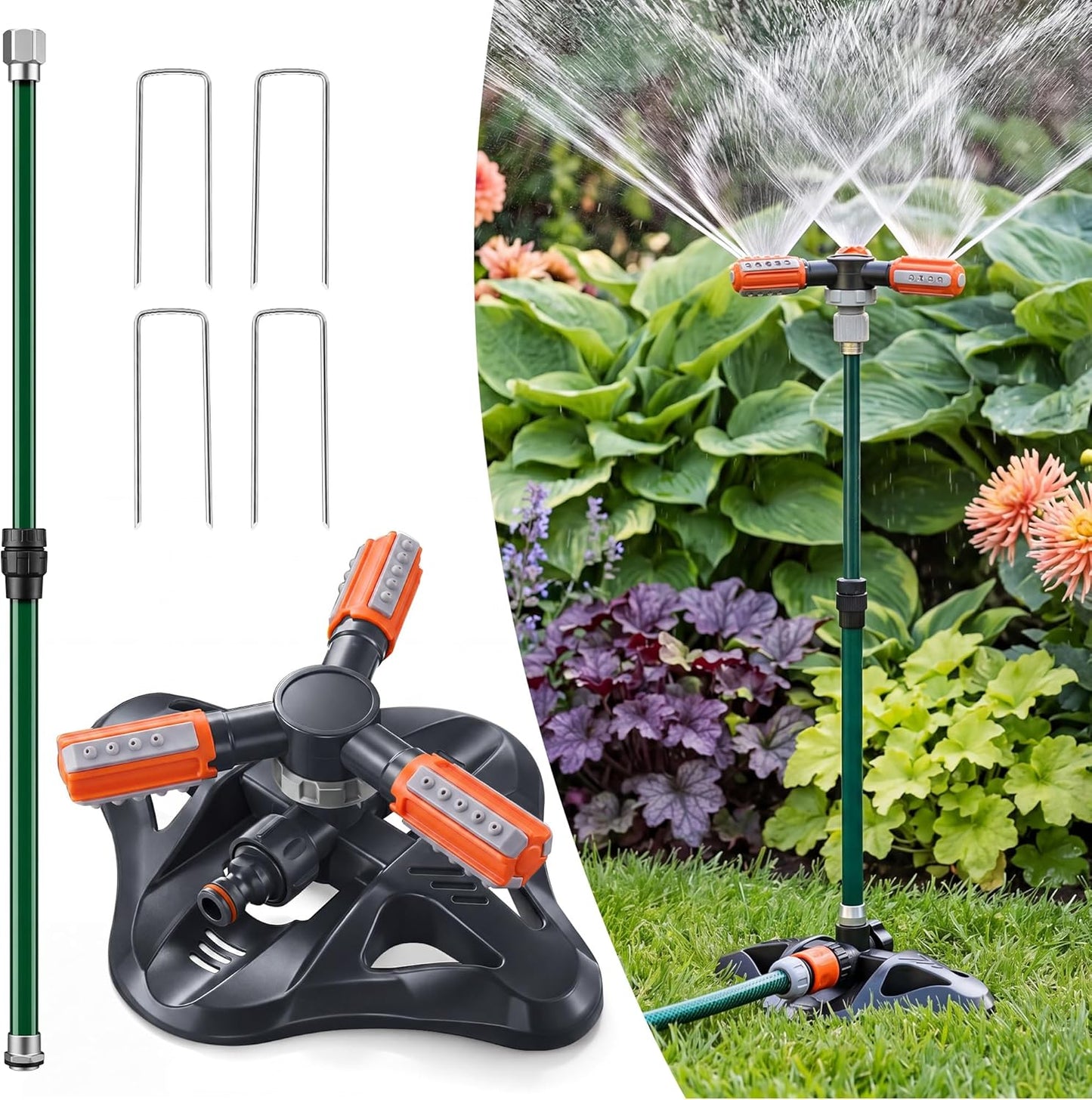 Metal Lawn Sprinkler for Yard with Adjustable Extension Risers