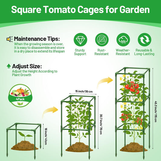 4 Pack 45 Inch Tomato Cages for Garden, Heavy Duty Tomato Trellis