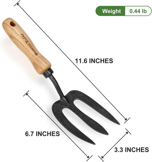 Stainless Steel Garden Hand Fork, Hand Weeder Fork with Ash Wood Handle