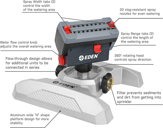 94127 Metal Adjustable 4-Way Mini Turbo Oscillating Sprinkler W/Quick Connect Starter Set, 20 Nozzle, Covers up to 4,000 sq. ft.