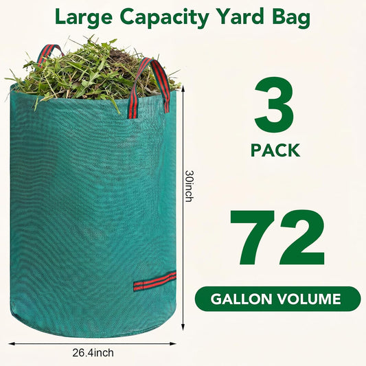 72-Gallon Lawn Leaf Bags, 3-Pack Reusable Yard Waste Bags