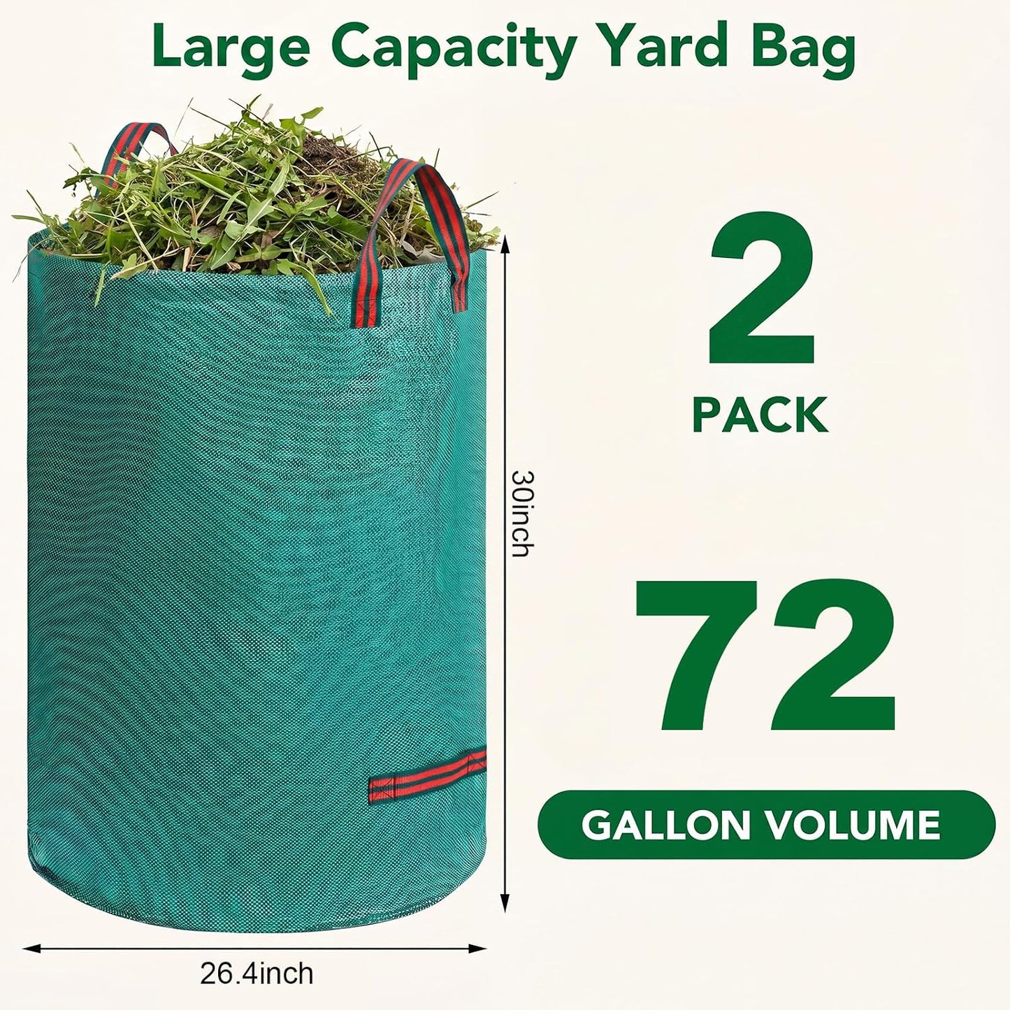 72-Gallon Lawn Leaf Bags, 3-Pack Reusable Yard Waste Bags