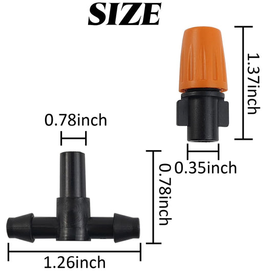 80PCS/Set Micro Spray Adjustable Flow Irrigation Drippers, 1/4 Inch Garden Adjustable Sprinkler drip Irrigation Mister Heads with 3 Tee Irrigation Misting Drip Kit (40Pairs)