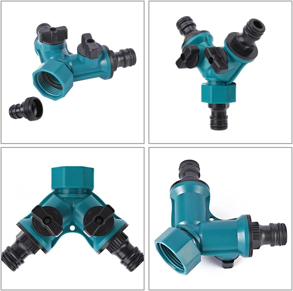 2WAYZ Hose Splitter 2 Way Heavy Duty Outdoor Faucet and Garden Connector - Water Spigot Splitter - Durable All-Metal Y Adapter with Shut-Off Valve - 4 x 4 x 1.5 Inches