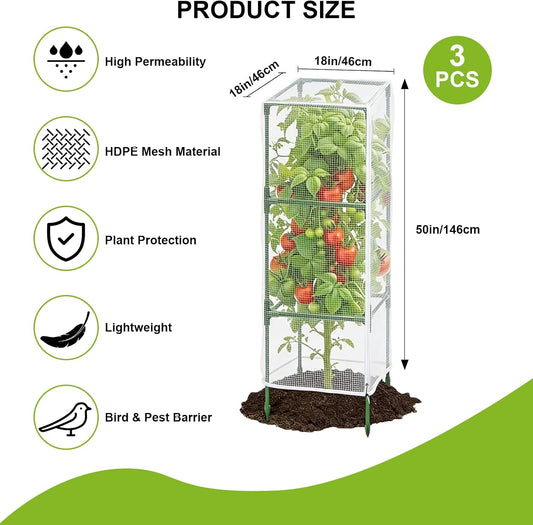 3 Pack 59" x 18" Garden Bird Netting for Square Tomato Cage, Plant Cage Net