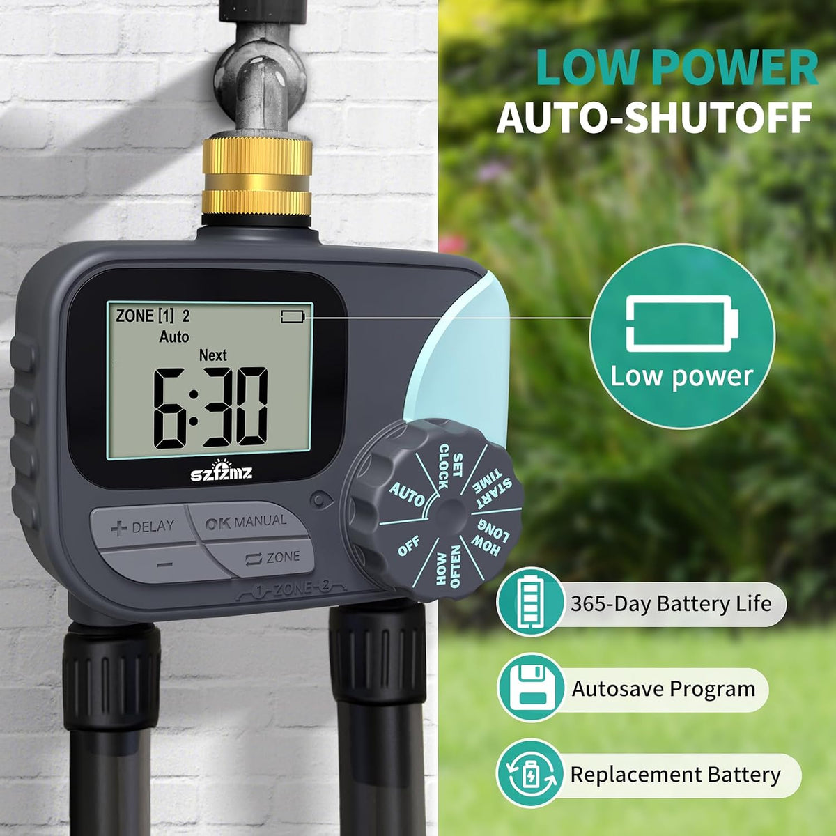 Sprinkler Timer, Water Timer for Garden Hose, Irrigation Timers Controller for Outdoor Plants Lawn, Hose Timers for Watering with Rain Delay/Manual/Automatic Watering System, Brass Inlet 2 Outlet
