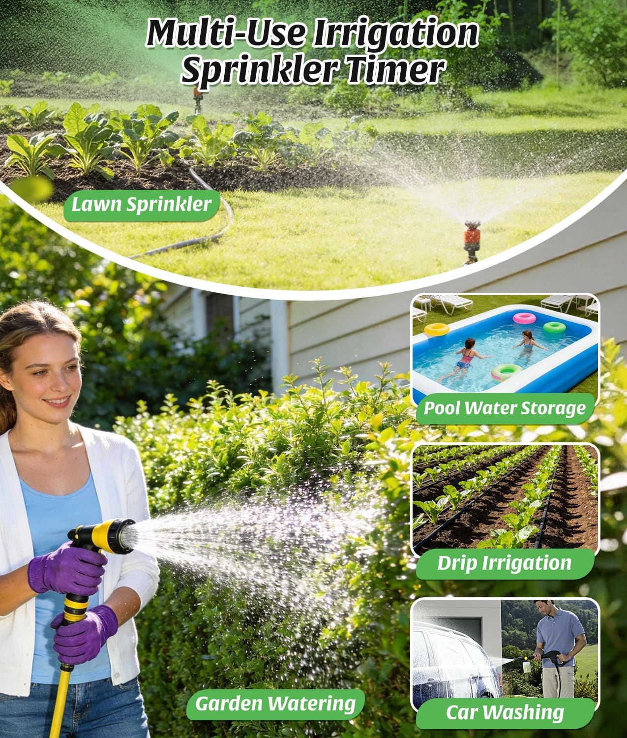 Brass 2 Zone Water Hose Timer, Waterproof Programmable Sprinkler Timer