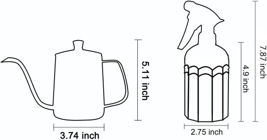 Watering Can for Indoor Plants Long Spout Metal Stainless Steel 21 oz Small Watering Can with 14 oz Glass Plant Mister Spray Bottle for Plants Bonsai
