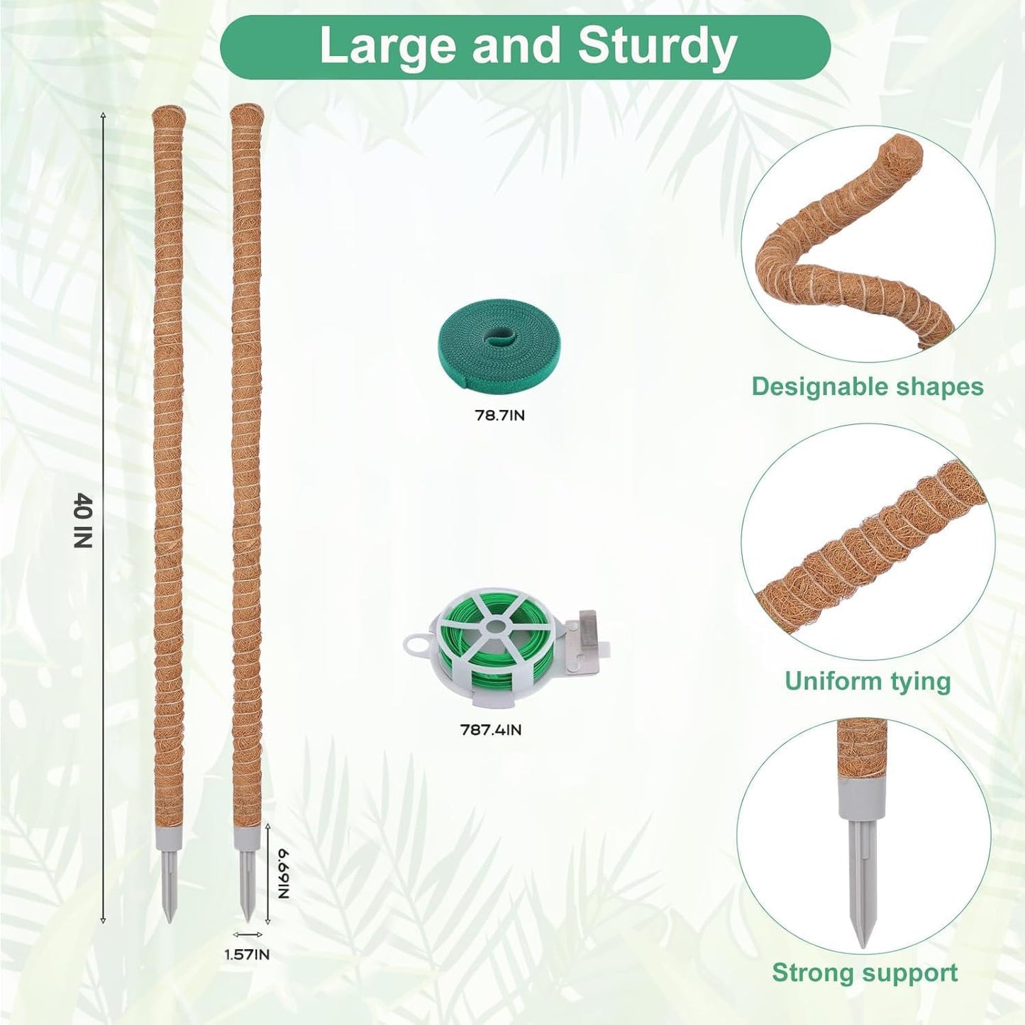 3 Pack Moss Pole, 50 Inch Monstera Plant Support, Tall Moss Poles for Climbing Plants Indoor DIY, Coco Coir Plant Pole Moss Plant Stick Support Stake Kit for Potted Plants, Pothos, Philodendron