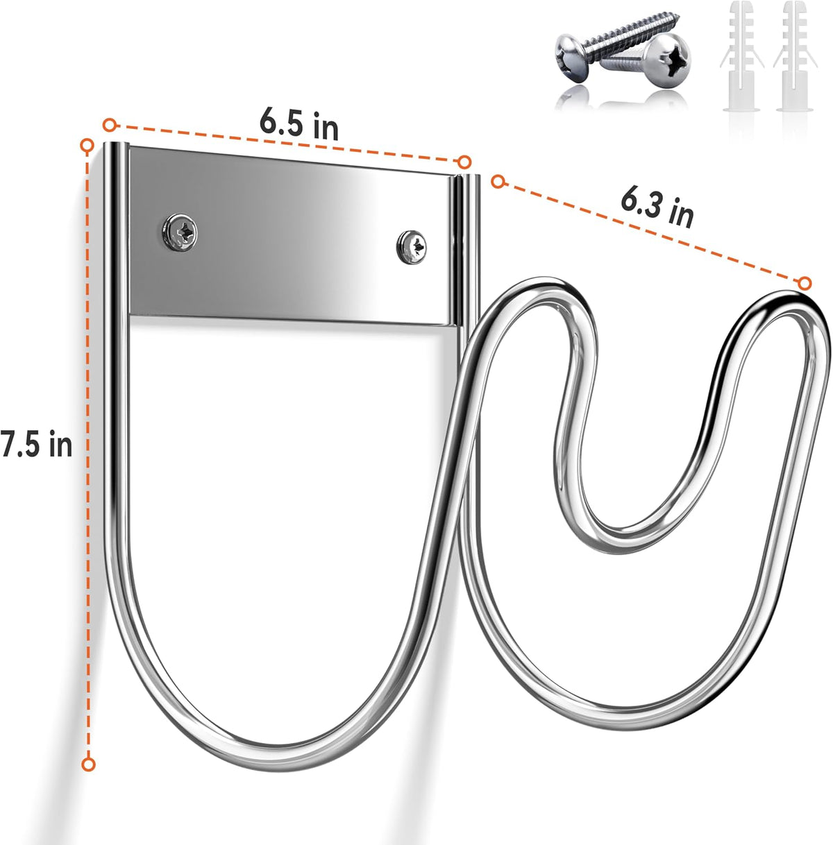 Stainless Steel Garden Hose Holder - Extra Large Heavy Duty Silver SS304 Wall Mounted Hanger for Water Hose, Extension Cords, Vacuum Lines, Anti-Rust Patented Design