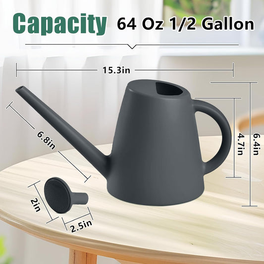 Indoor and Outdoor Watering Can - Long Spout -1/2 Gallon (64oz) - Black