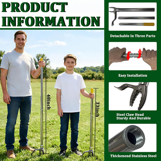 Metal Stand Up Weed Puller Tool - 48" Garden Weeding Tool, Foot Platform Design - 4 Claw Strong Steel Head Weeder Tool, Smoothly Remove Weeds Without Kneeling - All Steel Construction