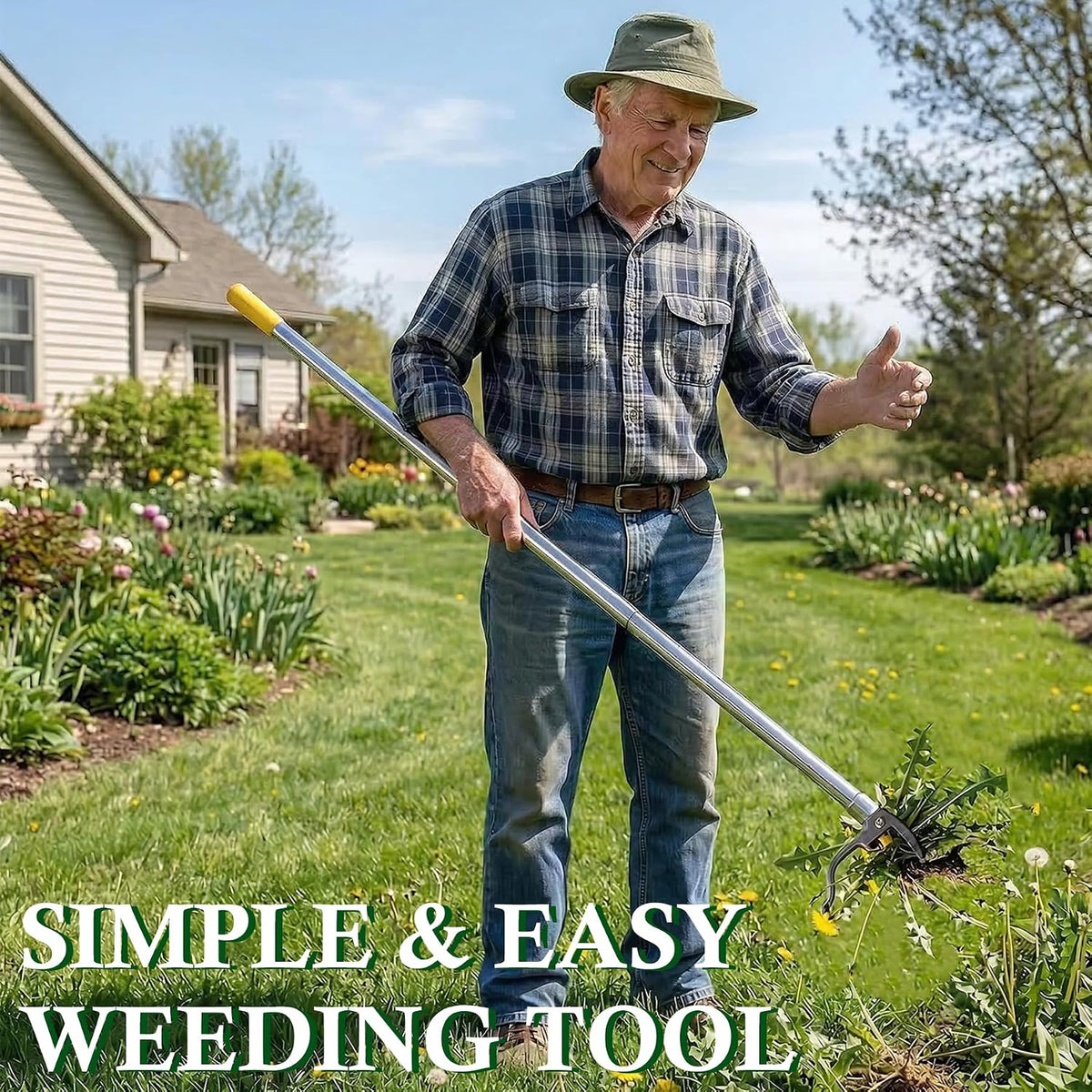 Metal Stand Up Weed Puller Tool - 48" Garden Weeding Tool, Foot Platform Design - 4 Claw Strong Steel Head Weeder Tool, Smoothly Remove Weeds Without Kneeling - All Steel Construction
