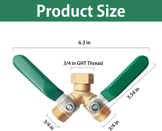 Brass Garden Hose Splitter, Water Hose Splitter 2 Way Heavy Duty with Stainless Steel Extension Handles, Hose Y Splitter 3/4” GHT Threads