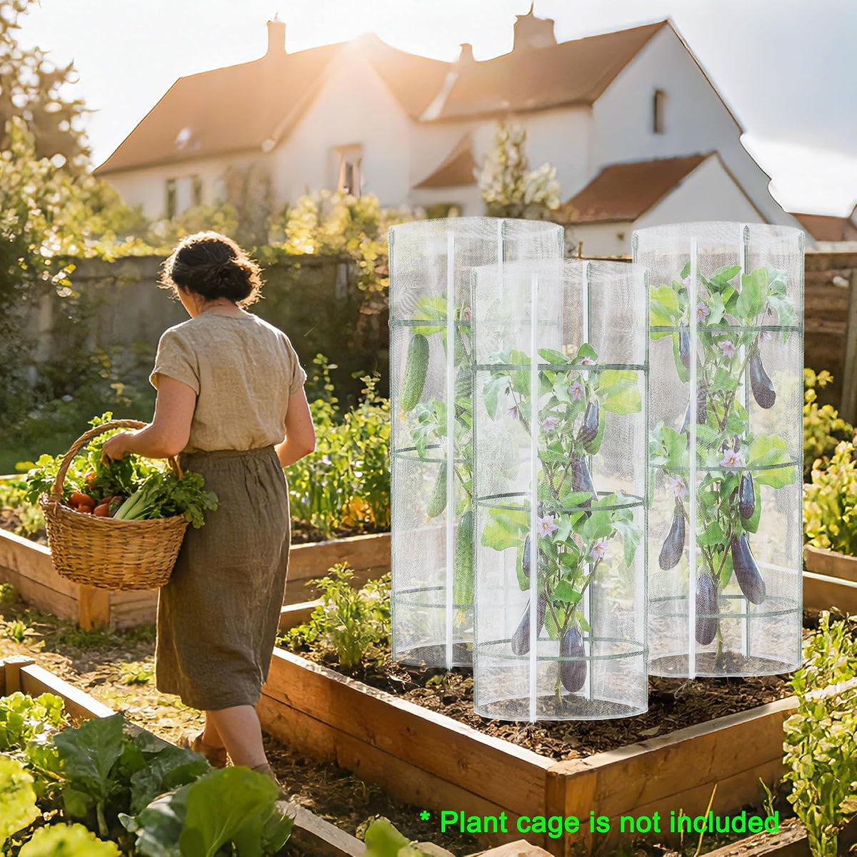 Garden Netting for Tomato Plants, Round Tomato Cage Plant Cover with Zipper