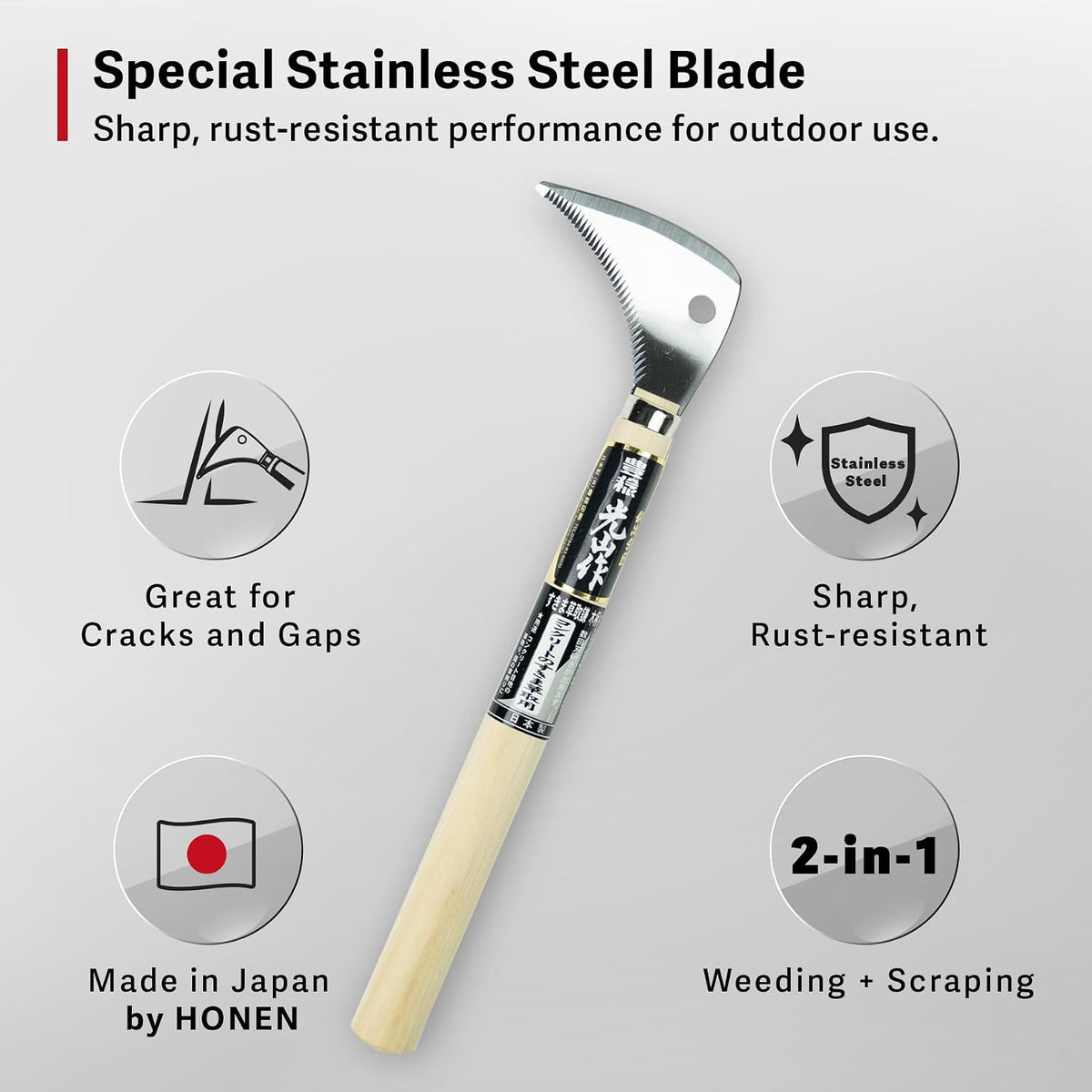HOUNEN Japanese Crack Weeder, 3.9in Stainless Serrated Crevice Weeding Tool