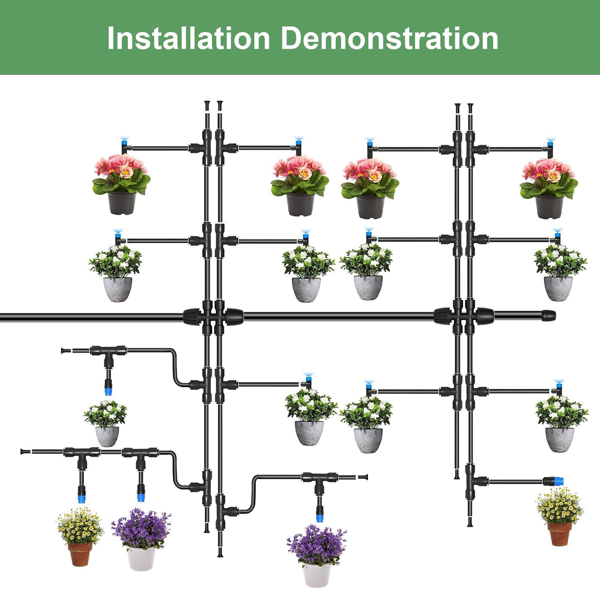 230FT Drip Irrigation System,Automatic Garden Watering System with 1/4" & 5/16" Tubing, Adjustable Spray Nozzles & Sprinklers for Garden, Greenhouse, Lawn, Potted Plants