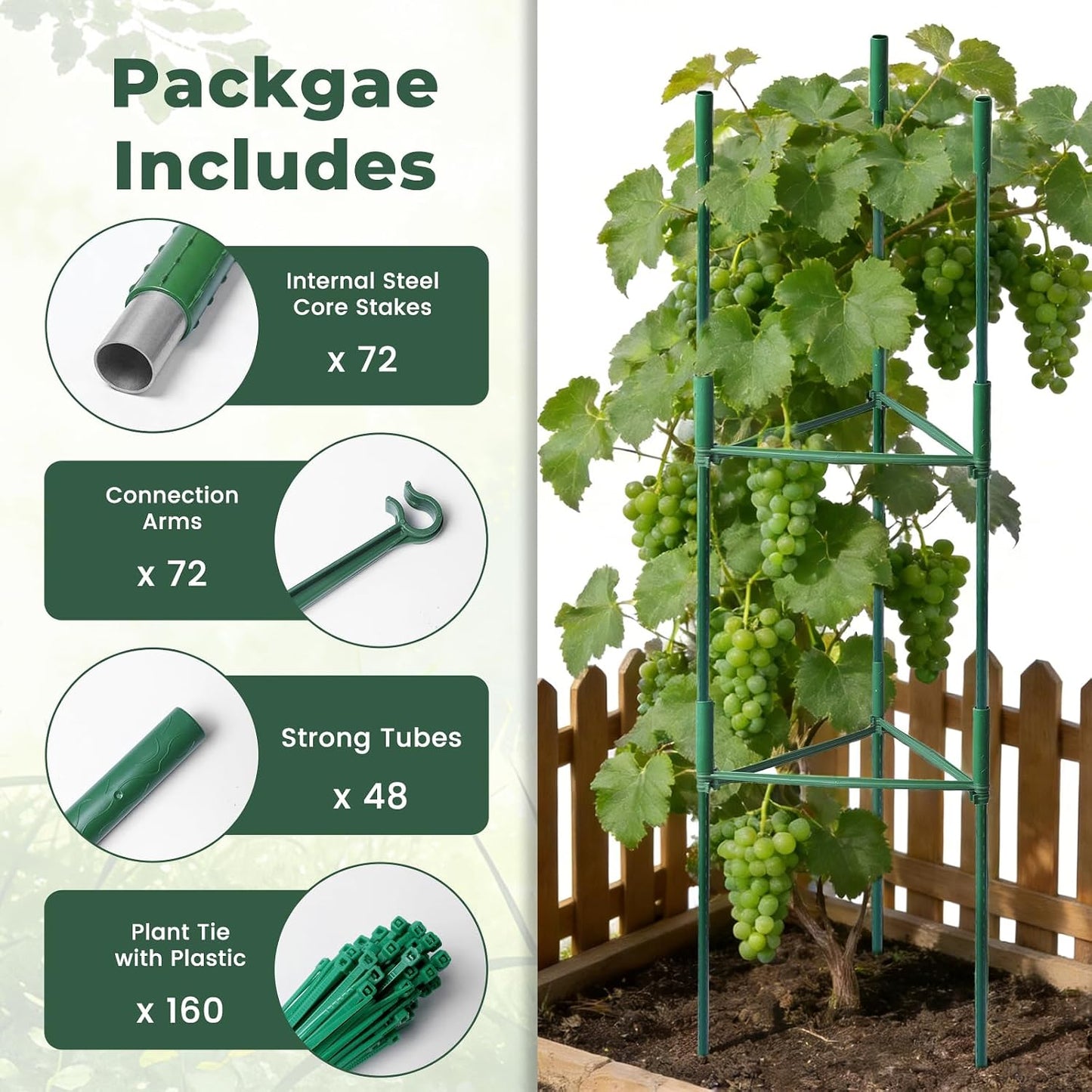 6 Pack 48in Adjustable Metal Tomato Cages for Garden