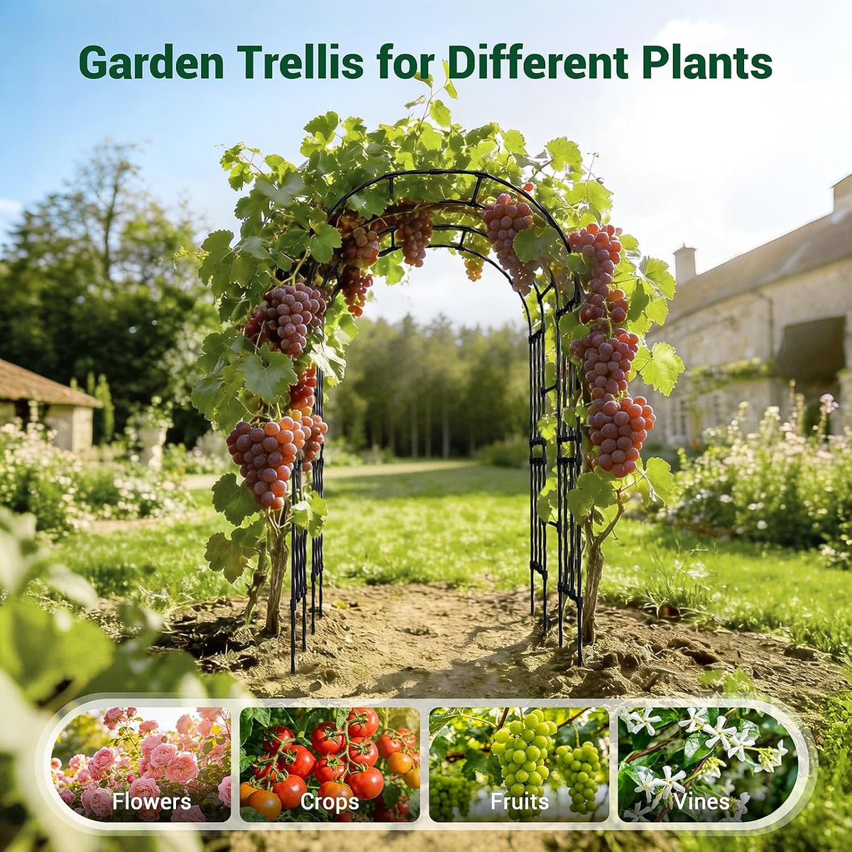 Garden Arch Trellis for Climbing Plants, 1.3x7.9ft Steel with UV-Resistant PE Coating Arbor Outdoor, Vertical Support for Vines Flowers Vegetable, Wedding Archway (Black)