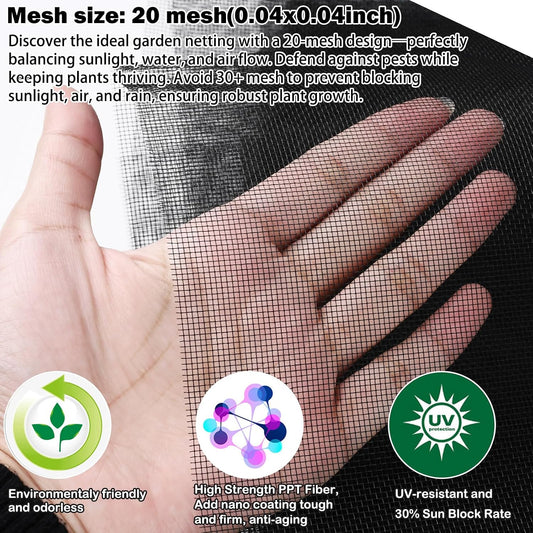 Thicker Garden Mesh Netting, 10’ x 33’ Ultra Fine Black Plant Row Covers for Vegetables Plants Fruits Flowers Protection, Nano PPT, Shading Rate 30%