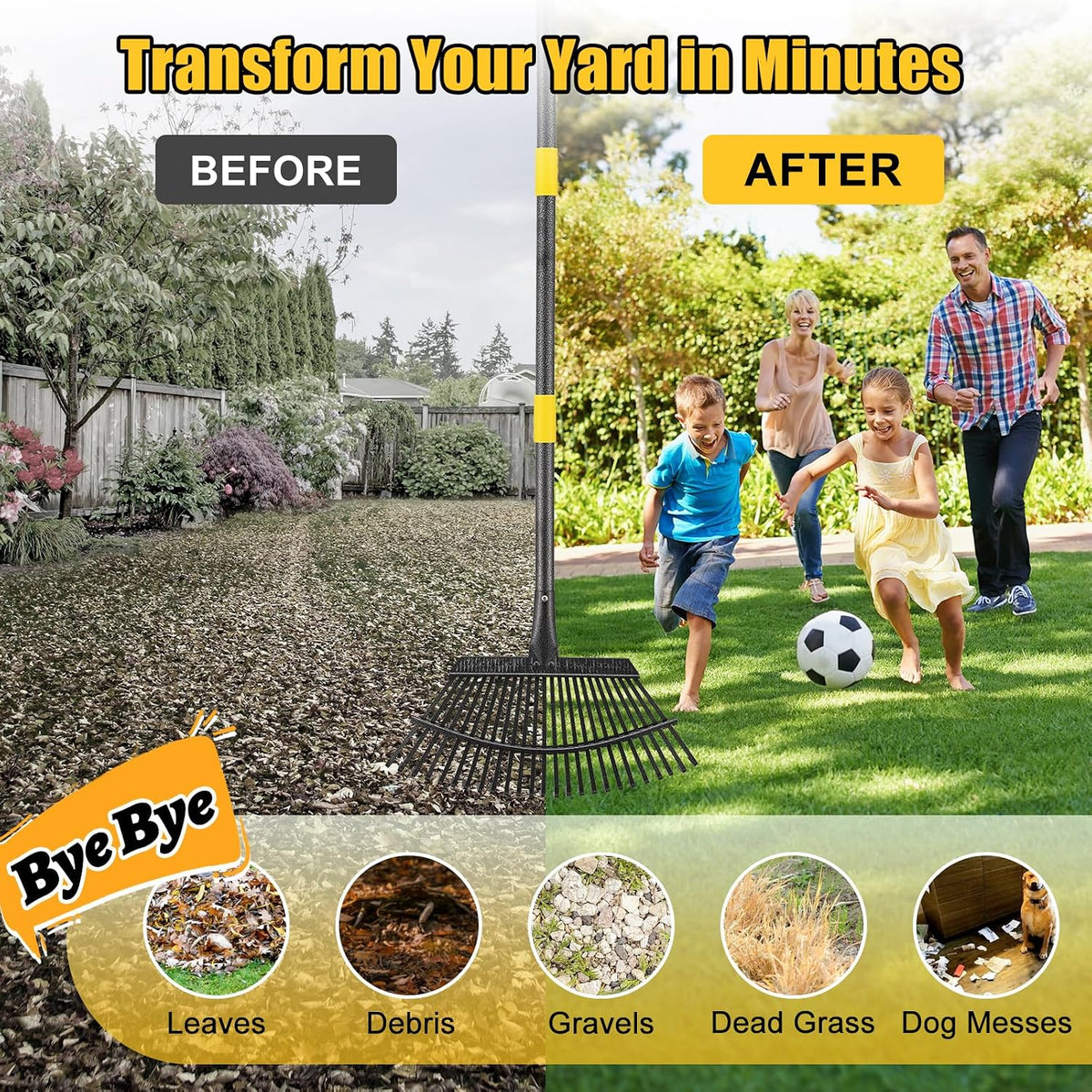 Rake for Leaves: Small Metal Garden Rake, 8.5" Wide, 11 Metal Tines,Heavy Duty Lightweight Kids Leaf Rakes for Small Lawn Yard Shrub,Tight Spot Garden Bed Leaf Debris Picking Cleaning, 60” Long Handle