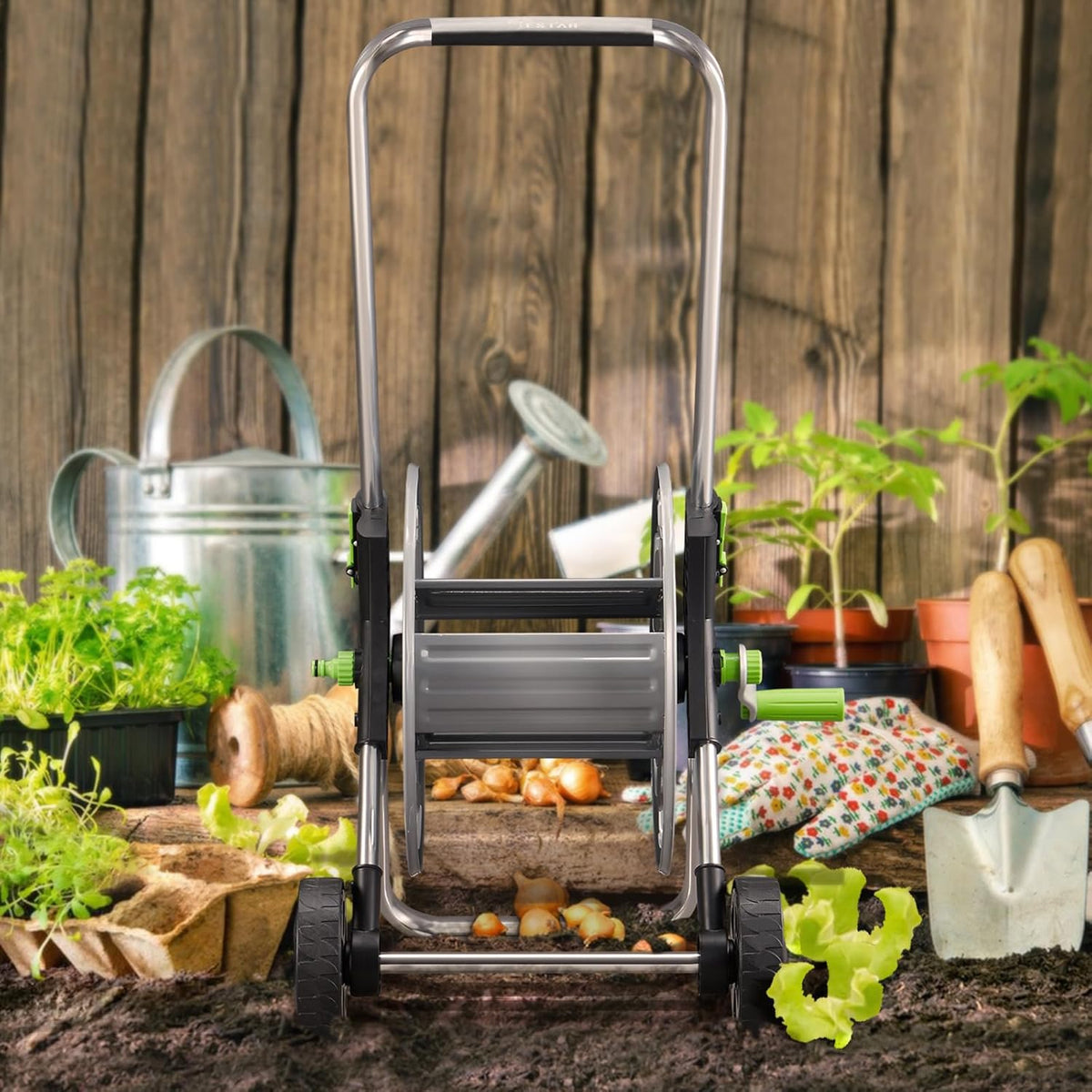 Hose Reel Cart, Holds 75-150 Feet of 5/8" Hose