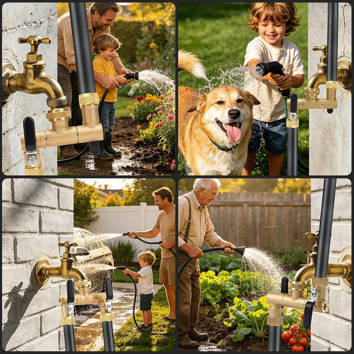 2 Way Garden Hose Splitter, Brass Y-Valve Hose Splitter.