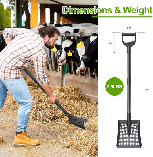 Sifter Shovel for Chicken Coop, 47 Inch Heavy Duty Beach Sifting Shovel for Sand Rock Poop Cleaning, Metal Detector Shovels for Farm, Gardening, D-Grip Handle, Square Gardening Shovels