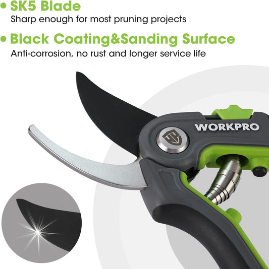 Pruning Shears, Garden Clippers with SK5 Steel Blades, 8" Bypass