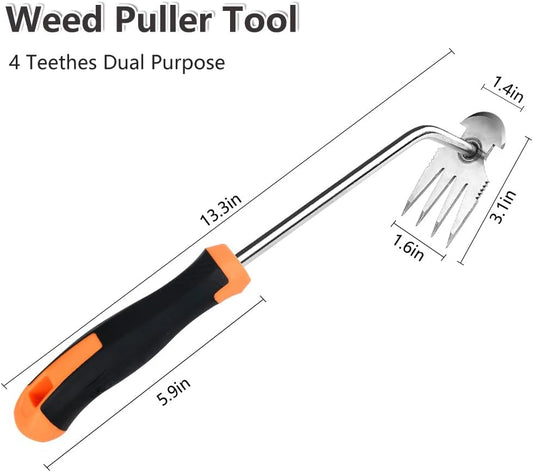 Weed Puller Tool,2024 New Garden Weeder Tool Stainless Steel Hand Weeder Tool,4 Teethes Dual Purpose Weed Remover Tool Weeding Tools for Gardening (Rubber Handle)