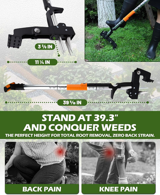 Stand Up Weed Puller Tool with Telescopic Hand Saw - 3-in-1 Long Handle Weed Remover Kit for Weeding, Pruning & Protection - 65MN Steel Saw, Rust-Resistant, Easy Storage with Gardening Glove