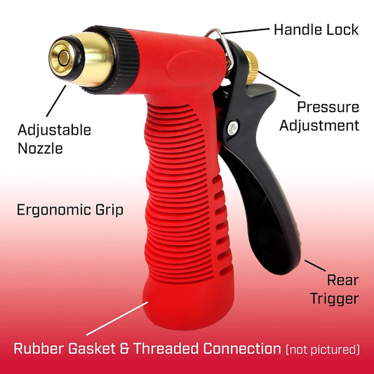 4608: Adjustable Cone Tip Garden Hose Spray Nozzle with Rear Trigger Grip, Threaded Connection Fits Standard Garden Hose, for Gardening, Landscaping, Watering and Outdoor Jobs, Red/Black