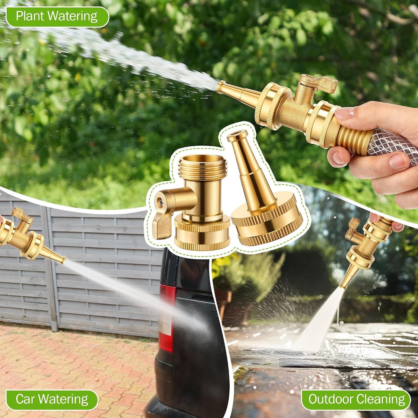Heavy Duty Brass Hose Nozzle Kit with Shut Off Valve, 4" Adjustable Twist Garden Hose Nozzle, High Pressure Jet Sprayer, 3/4" GHT Connector, Includes 10 Rubber Washers(Adjustable,4 in)