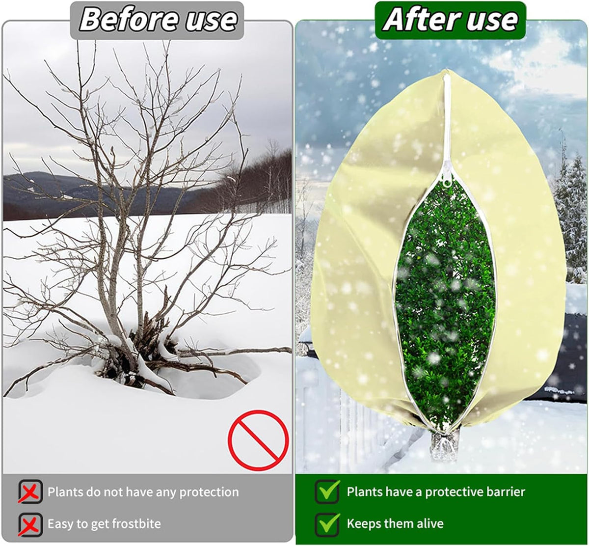 Plant Frost Cover, Rectangular Planter Plant Winter Frost Blanket with Drawstring, Garden Netting for Garden Protection, Raised Beds in Winter Damaged Bark 2 Pcs(59 * 15.7 * 17.7 INCH)