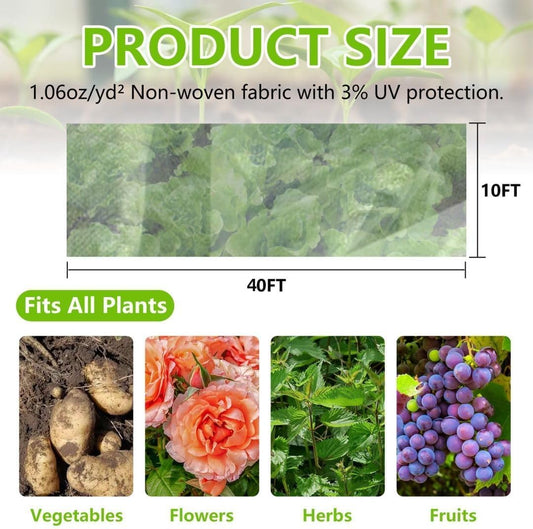 10x40FT Plant Cover Freeze Protection 1.06 oz/yd² Winter Floating Row Covers for Garden Raised Bed Reusable Frost Cloth Blanket for Vegetables/Tree/Flower/Fruit Outdoor Plants