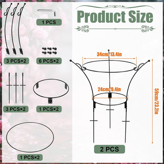 2Pack Large Peony Cages and Supports,23.2x13.4in Grow-Through Support Rings