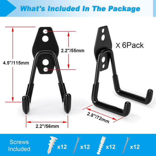 6 Pack Garage Hooks Heavy Duty - Supports 100 lbs