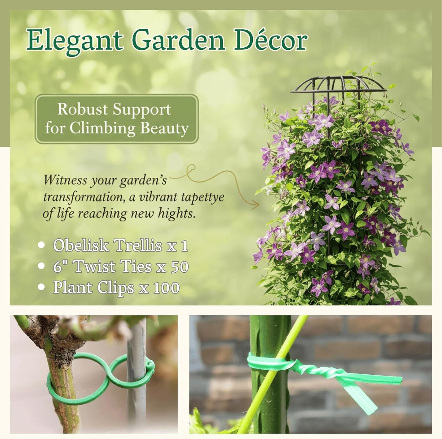 Garden Obelisk Trellis for Climbing Plants Outdoor | 64 Inch Rustproof Plastic Coated Mushroom Top Trellis for Potted Plants, Vines, Roses, Clematis