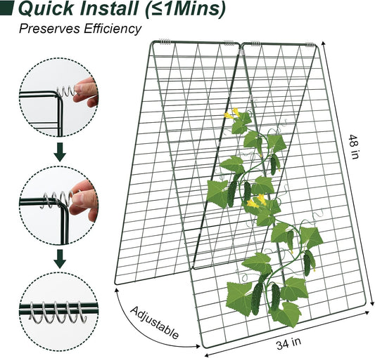 Cucumber Trellis, Garden Trellis for Climbing Plants Outdoor, Foldable A-Frame Trellis, Cucumber Trellis for Raised Bed for Cucumbers, Peas, or Tomatoes (Green, Small Grid 48‘’H*34''W)