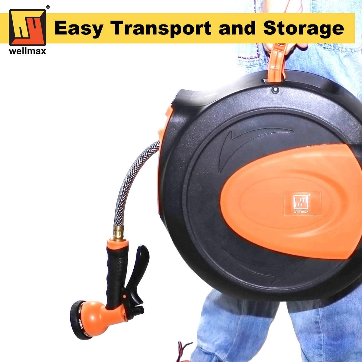 Retractable Water Hose Reel with Wall Mount, Flexible Garden Hoses Expandable Up to 65ft + 7ft Hose Connector, Kink Free and Convenient Storage