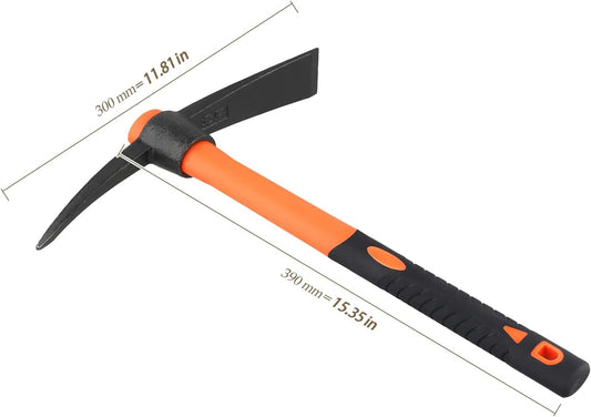 3 PCS 15 Inch Pick Mattock Hoe, 1.5Lbs Forged Adze Pick with Fiberglass Handle, Weeding Mattock Hoe Garden Pickaxe for Loosening, and Cultivating Vegetable Gardens or Flower Beds